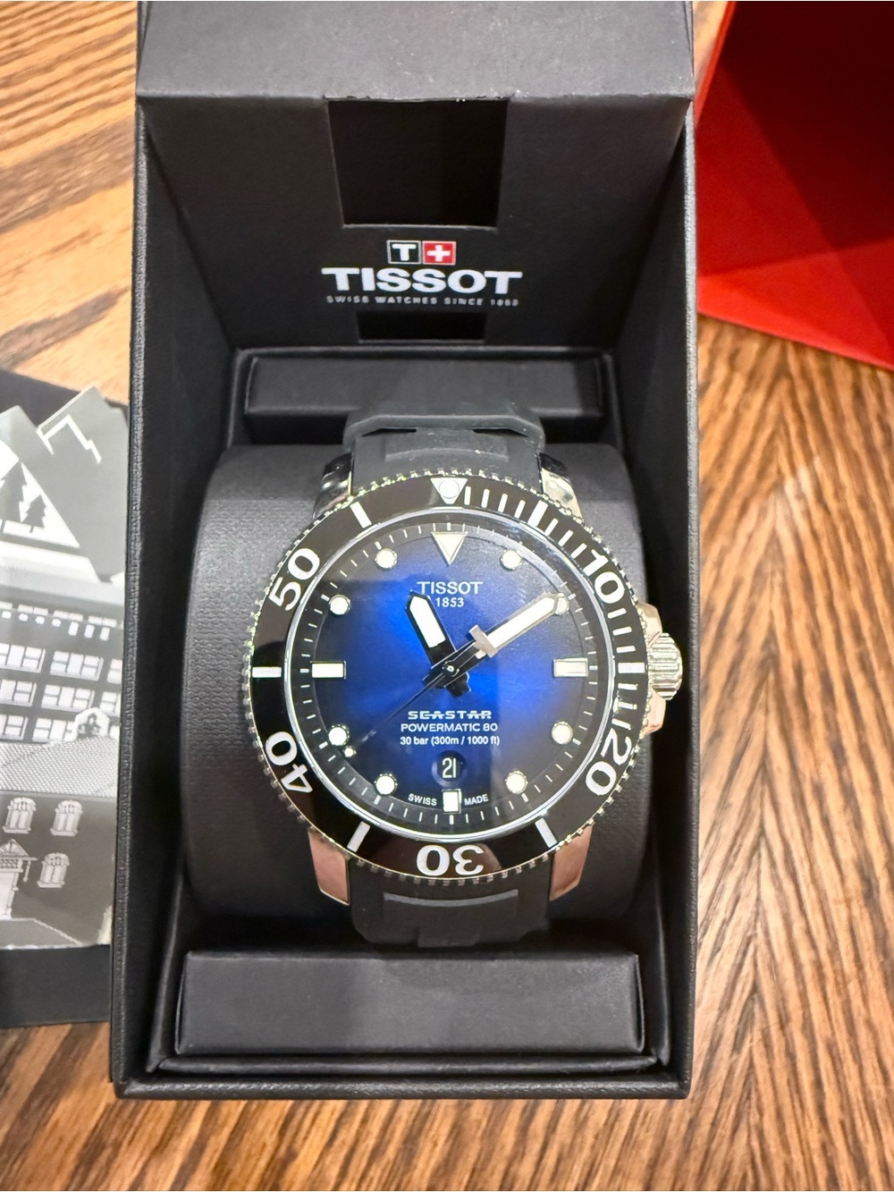 Tissot Seastar Powermatic 80 Blue Dial with Black Bezel - 43mm - Full Set